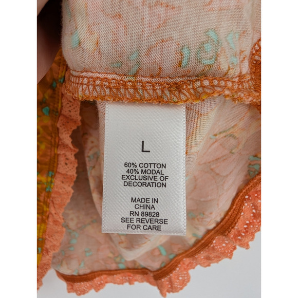 LOGO Lori Goldstein Orange Abstract Print Lace Trim Knit Top Cottage Fall Large - Picture 6 of 10